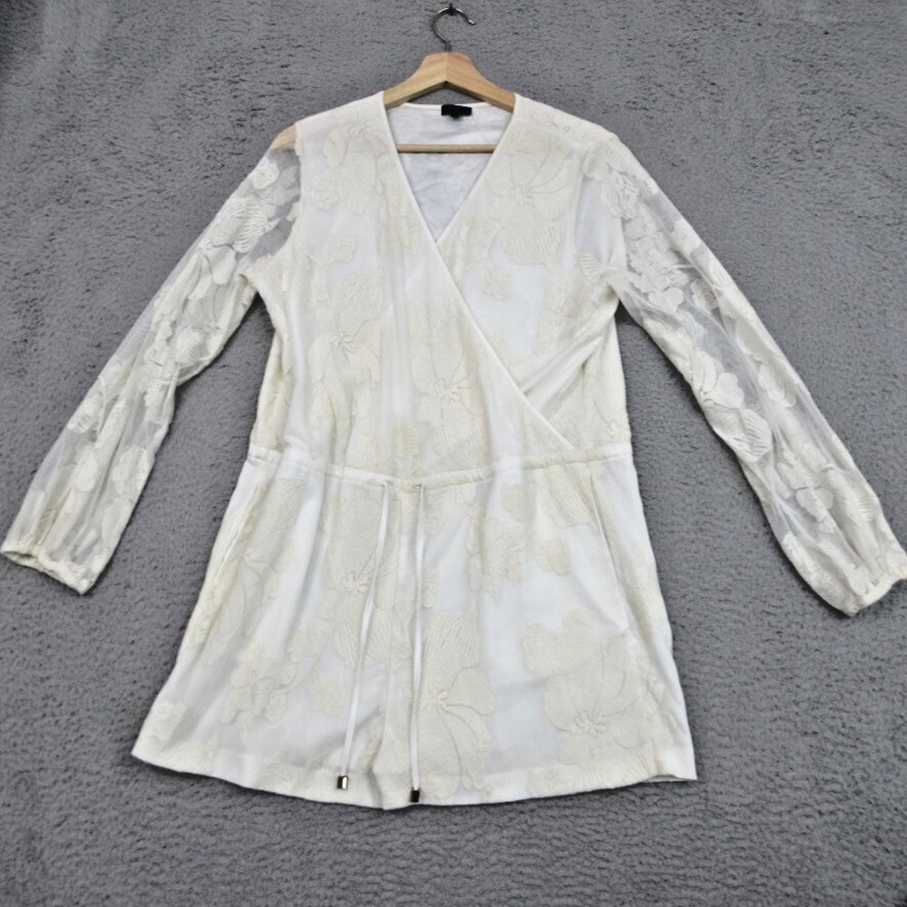 Sen Romper Women 1 Ivory Floral Faux Wrap Fairycore Bohemian Romantic‎ Sheer
